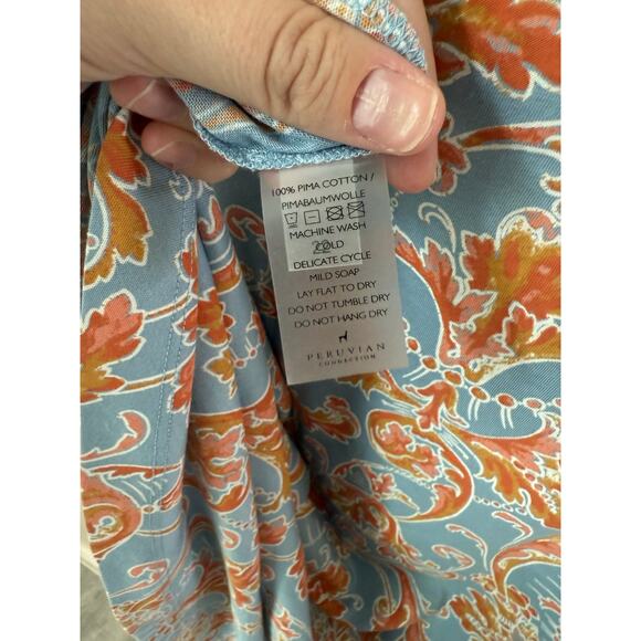Peruvian Connection Paisley Orange Blue Floral Short Sleeve Dress Size Medium - Picture 6 of 6